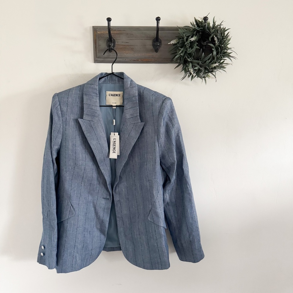 NWT L'Agence Blue Chamberlain Pinstriped Blazer 12